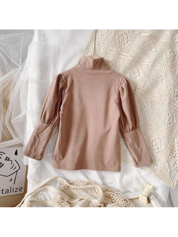 Girls' base shirt autumn  new long sleeve high collar foreign style bubble sleeve Korean baby girl's top 