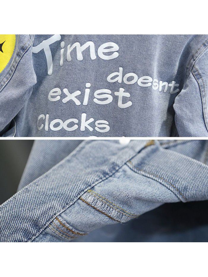 1341 boys' spring jeans jacket  new fashion children's spring and autumn jacket baby casual Korean jacket 