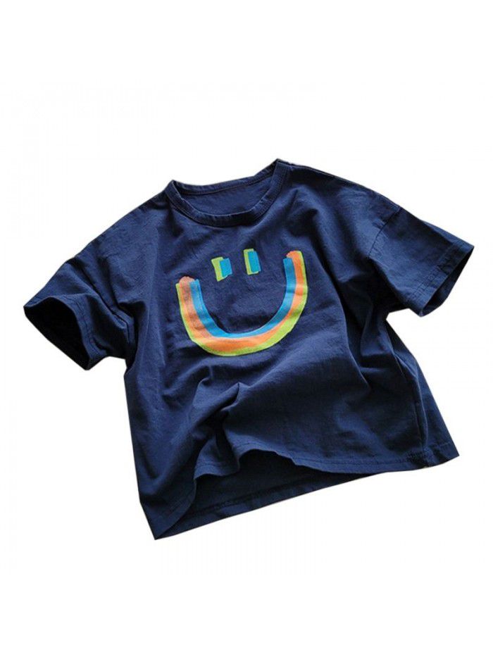 children's Korean new summer top loose simple boys and girls cartoon printed casual cotton short sleeve T-shirt 
