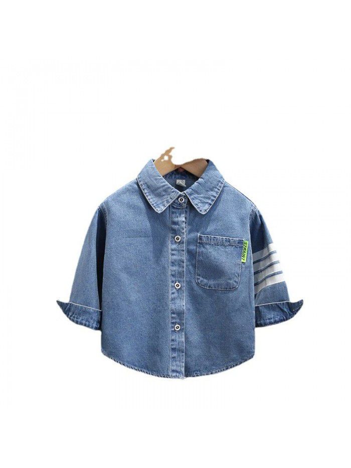 1342 boys' denim shirt long sleeve  new style baby spring and autumn shirt coat fashion children's top 