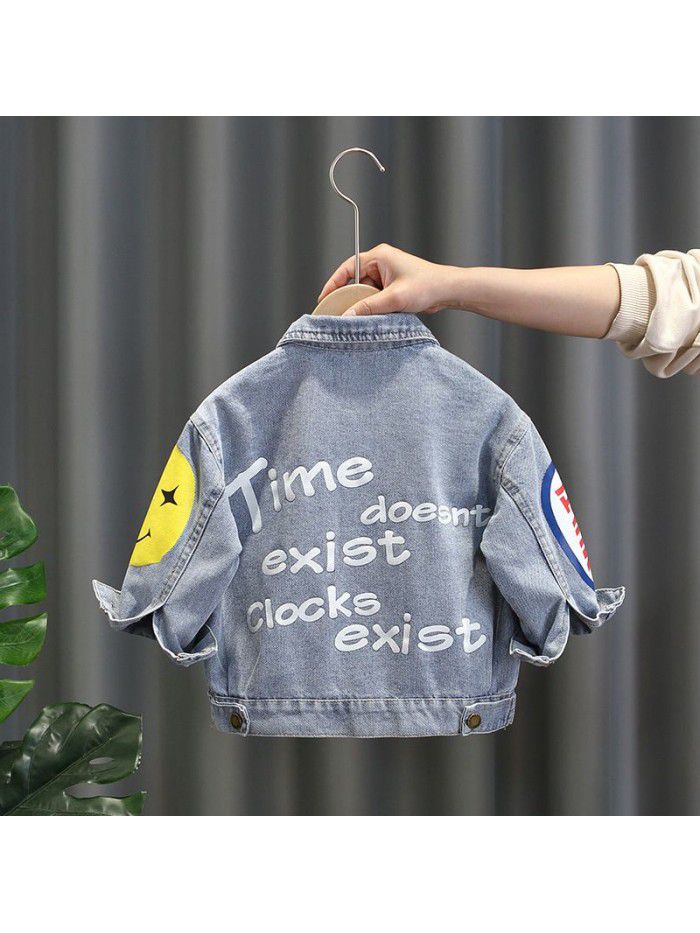 1341 boys' spring jeans jacket  new fashion children's spring and autumn jacket baby casual Korean jacket 