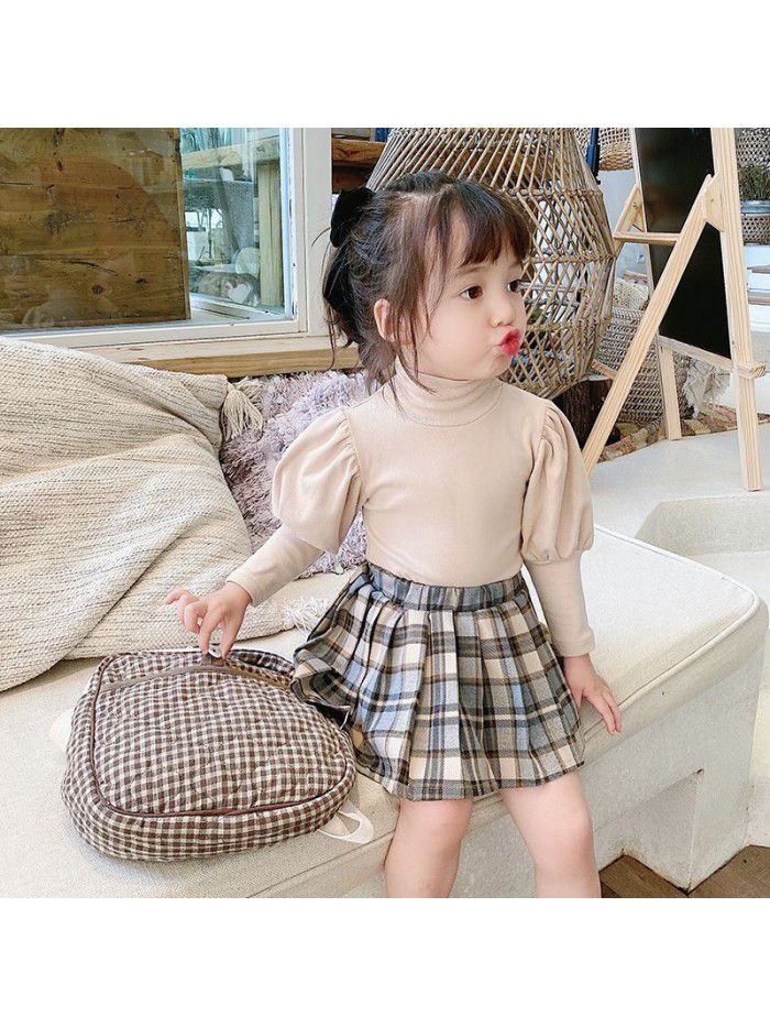 Girls' base shirt autumn  new long sleeve high collar foreign style bubble sleeve Korean baby girl's top 