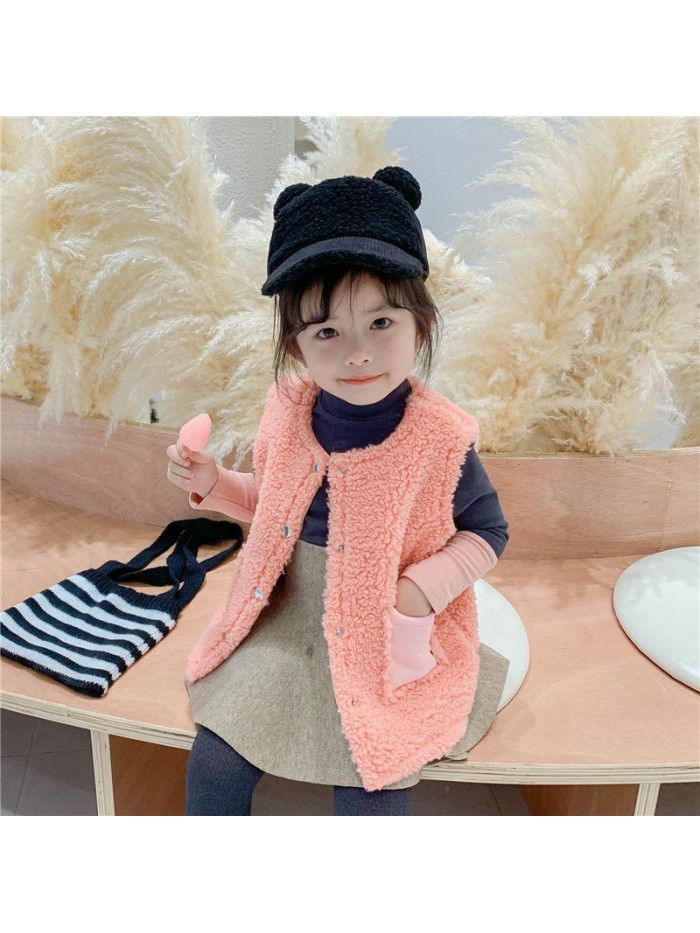 Girls' waistcoat imitation cashmere vest spring and autumn winter children's Korean children's jacket 