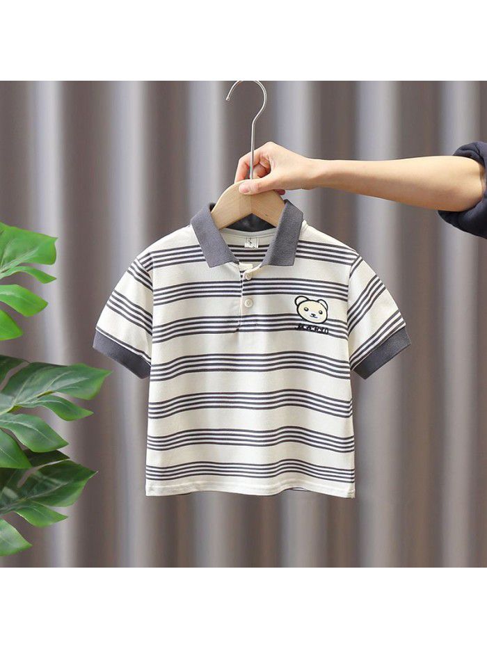 1445 boys' POLO SHIRT 3 children's stripe short sleeve T-shirt boys' middle and small children's  summer handsome bear top 