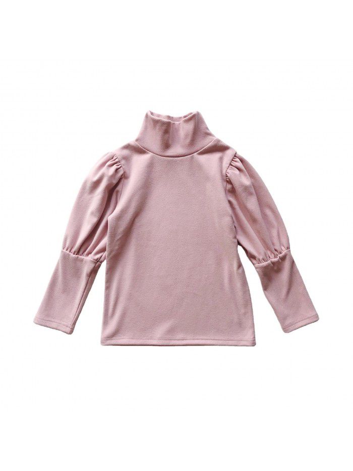 Girls' base shirt autumn  new long sleeve high collar foreign style bubble sleeve Korean baby girl's top 