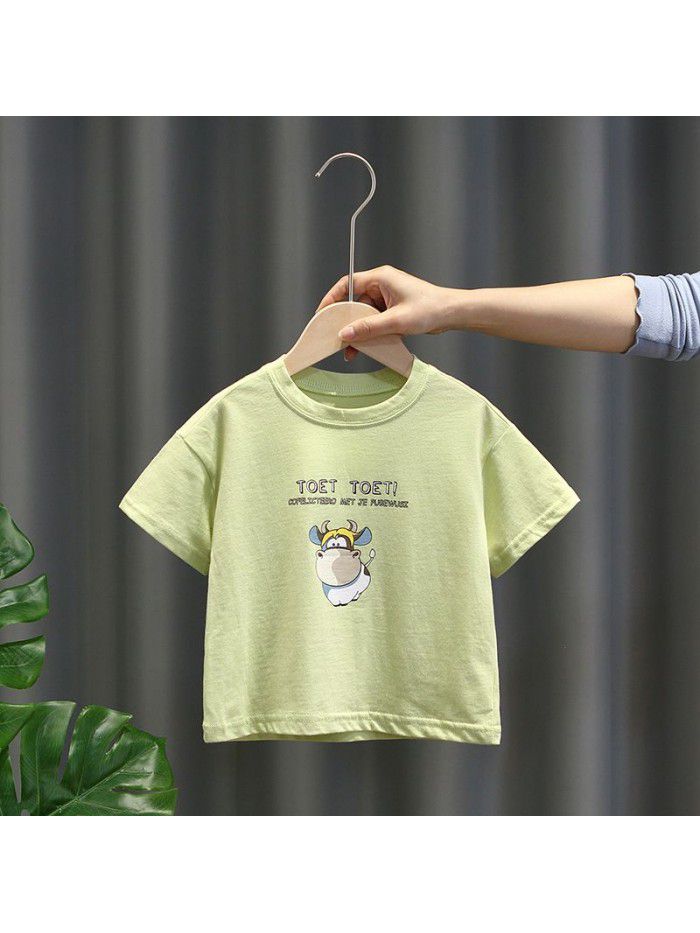 1507 boys' T-shirt short sleeve  summer new children's cartoon cattle T-shirt boys' summer fashion T-shirt 
