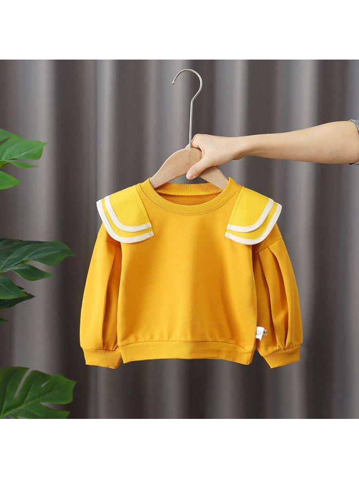 4119 baby college style Lapel new 5 spring new girl's wear 1-3-6 years old children's leisure long sleeve top fashion 