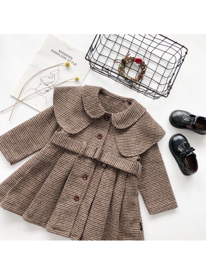 Girls' autumn and winter coat  new children's Korean version thickened middle and long foreign style coat collar foreign trade wholesale 