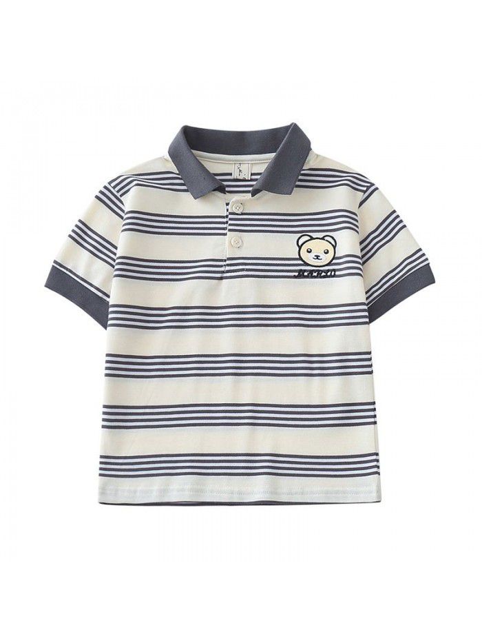 1445 boys' POLO SHIRT 3 children's stripe short sleeve T-shirt boys' middle and small children's  summer handsome bear top 