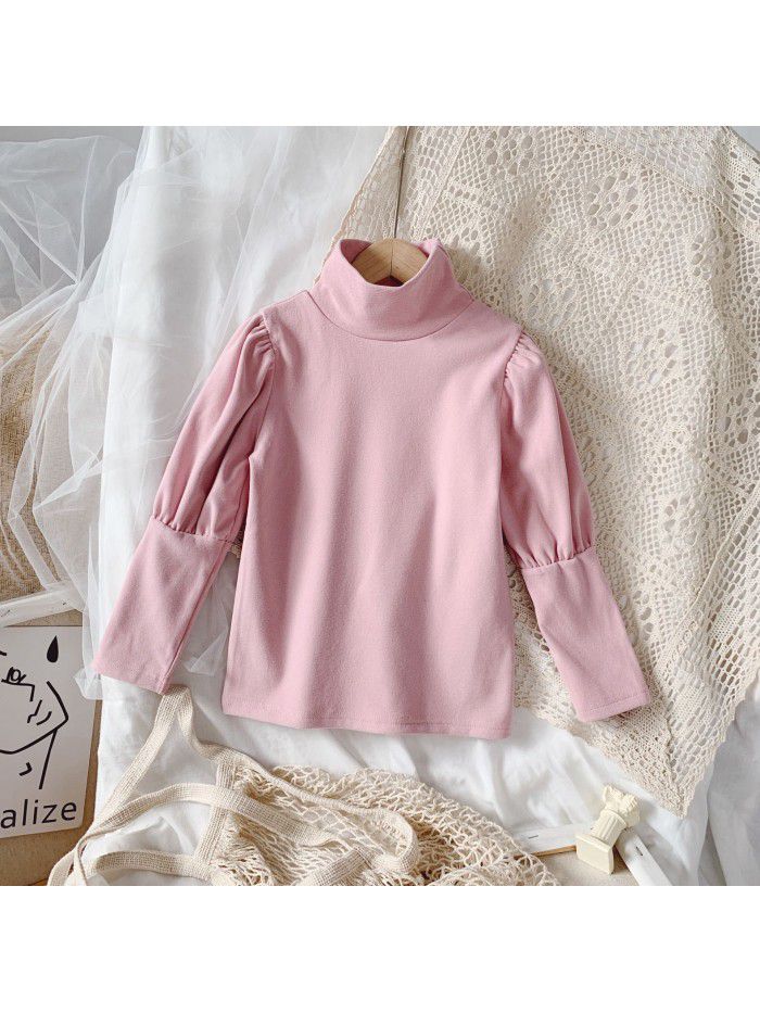 Girls' base shirt autumn  new long sleeve high collar foreign style bubble sleeve Korean baby girl's top 