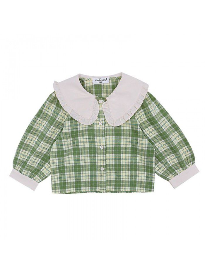 autumn new girls' Plaid Shirt doll collar baby long sleeve top children's loose shirt fashion 