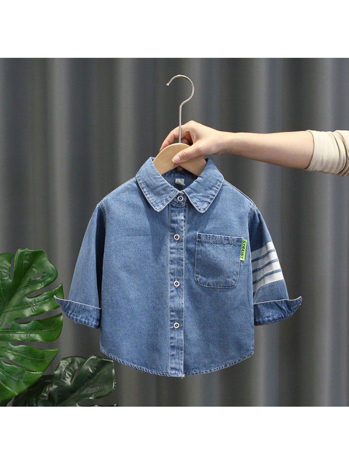1342 boys' denim shirt long sleeve  new style baby spring and autumn shirt coat fashion children's top 