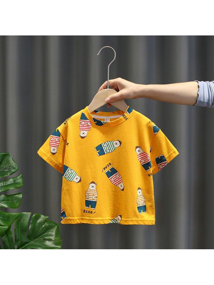 1549 boys' short sleeve summer wear  new foreign style baby summer T-shirt Korean children's top bottom children's wear 