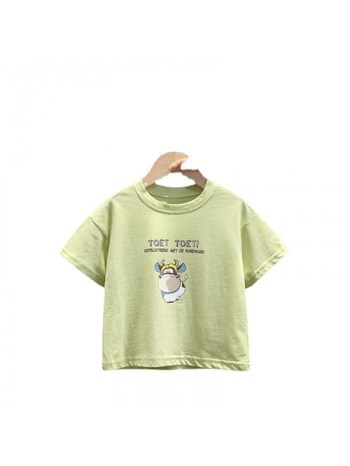 1507 boys' T-shirt short sleeve  summer new children's cartoon cattle T-shirt boys' summer fashion T-shirt 