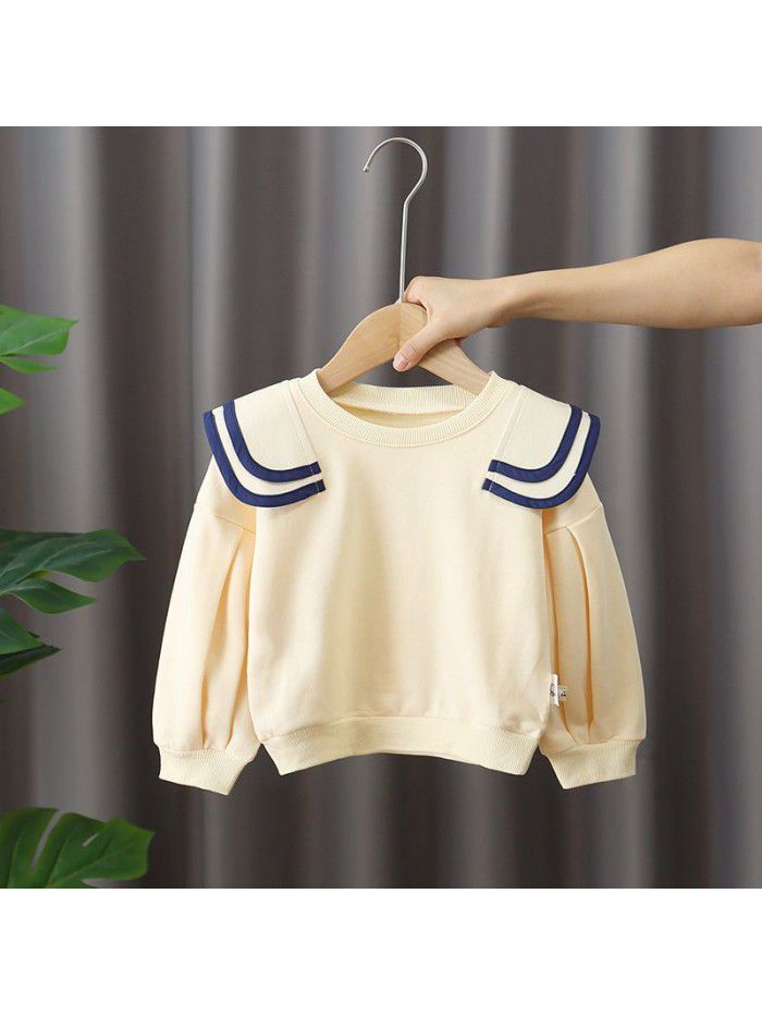 4119 baby college style Lapel new 5 spring new girl's wear 1-3-6 years old children's leisure long sleeve top fashion 