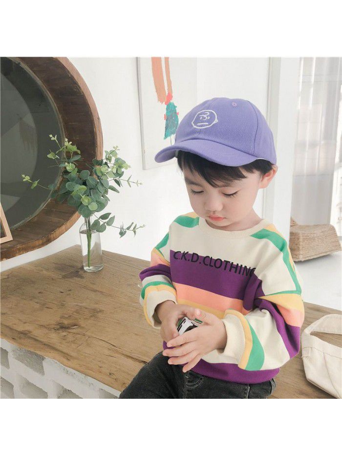Boys' sweater Pullover spring clothes baby long sleeve top color stripe children's clothes children's bottom coat ia905 