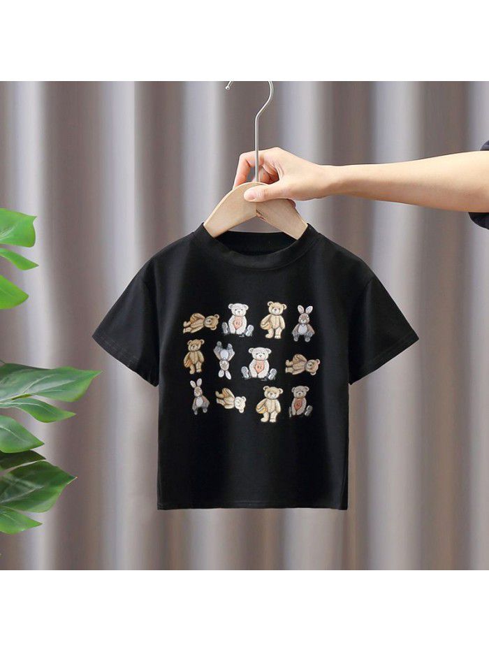 1446 children's clothing boys' T-shirt bear summer clothing  new style foreign style fashion short sleeve 3 children's treasure base shirt 