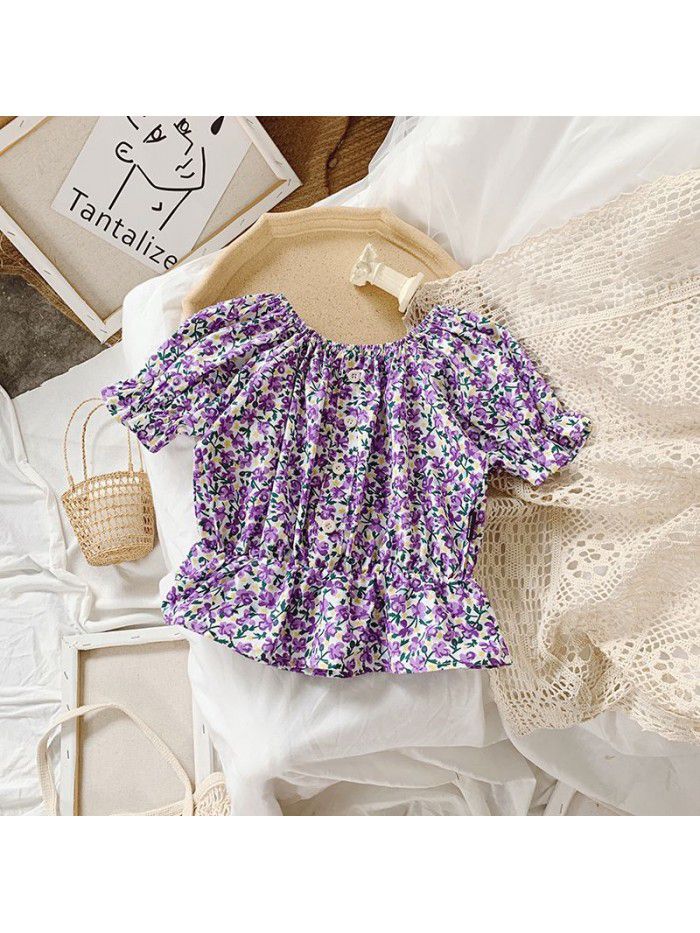  summer girls' French idyllic short sleeve baby shirt 