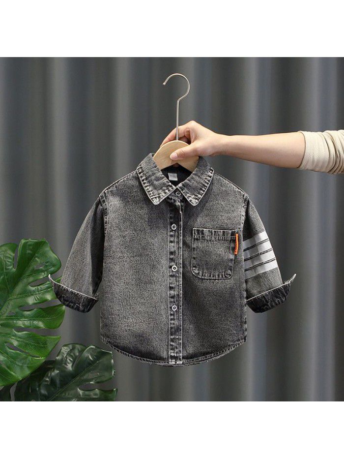 1342 boys' denim shirt long sleeve  new style baby spring and autumn shirt coat fashion children's top 