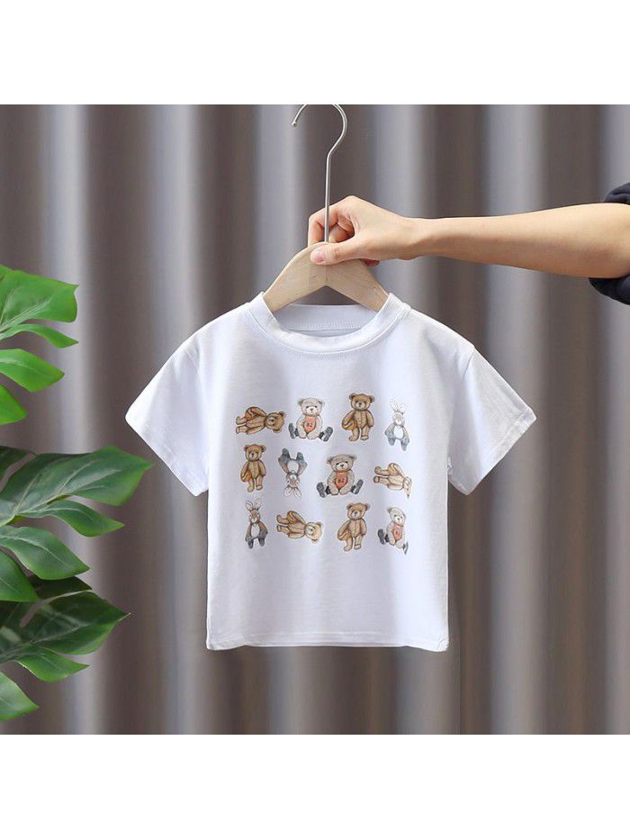 1446 children's clothing boys' T-shirt bear summer clothing  new style foreign style fashion short sleeve 3 children's treasure base shirt 