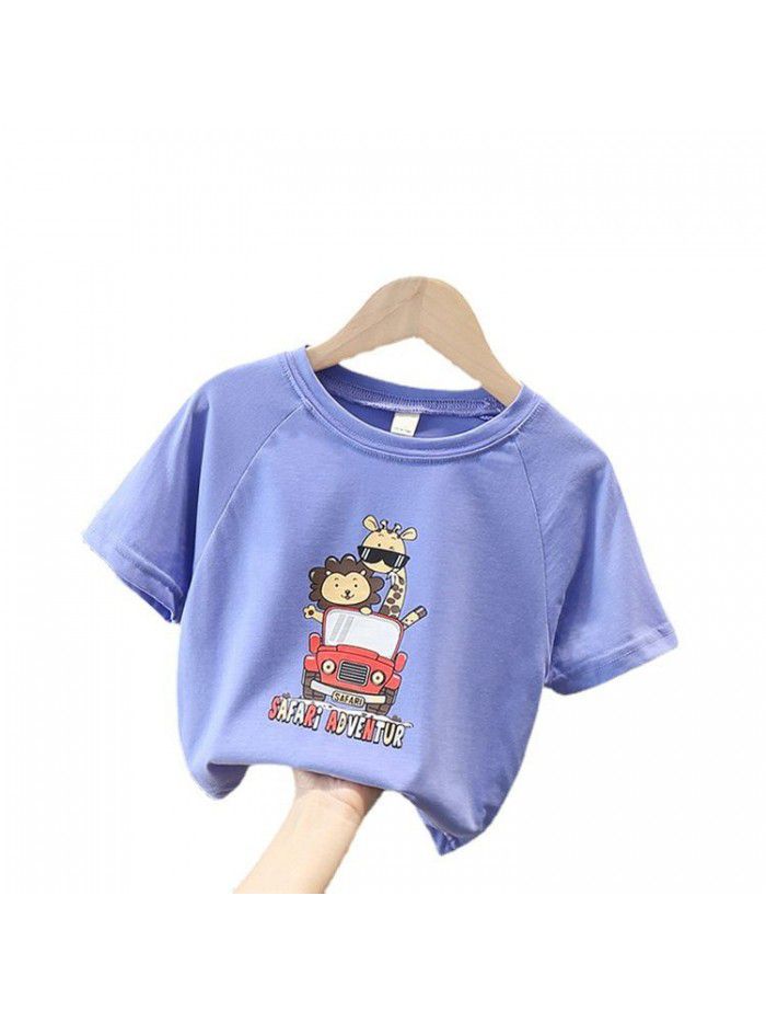 Korean children's wear  summer T-Shirt Baby Clothes night market children's wear cute children's short sleeve round neck foreign style top 