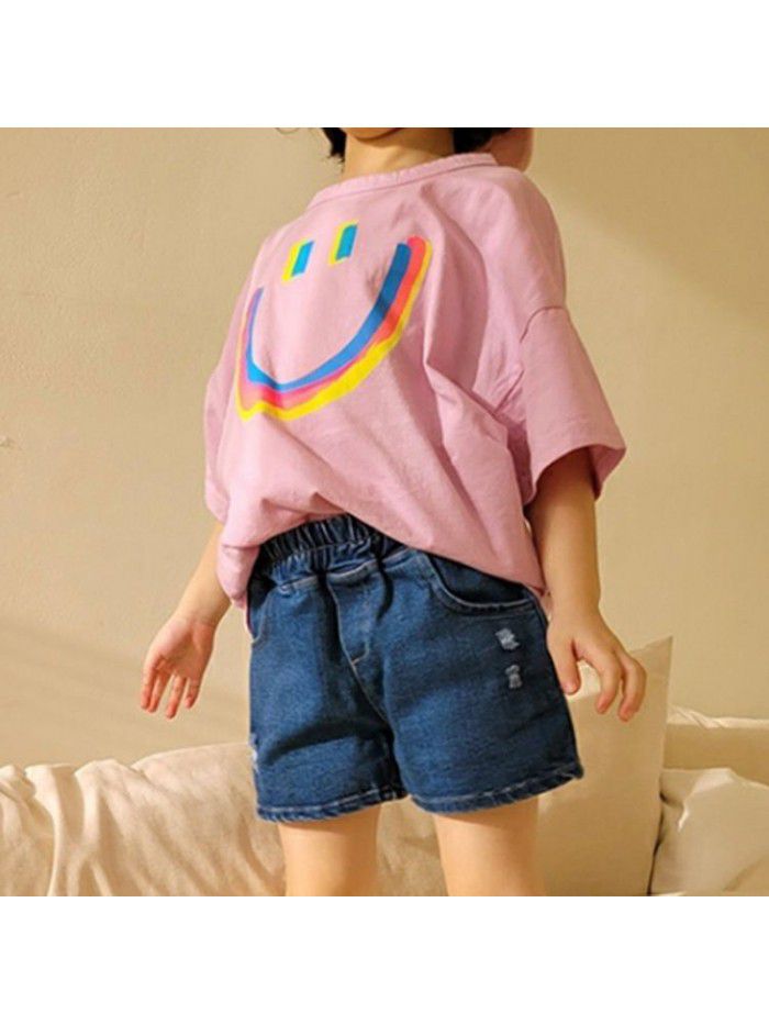 children's Korean new summer top loose simple boys and girls cartoon printed casual cotton short sleeve T-shirt 