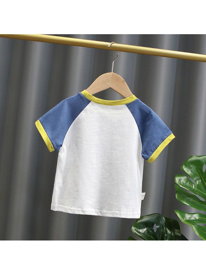 1711 boys' T-shirt short sleeve summer baby splicing top  children's fashion children's underclothing children's summer wear 