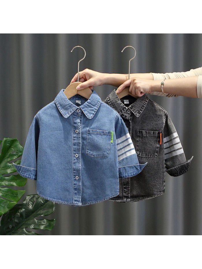 1342 boys' denim shirt long sleeve  new style baby spring and autumn shirt coat fashion children's top 