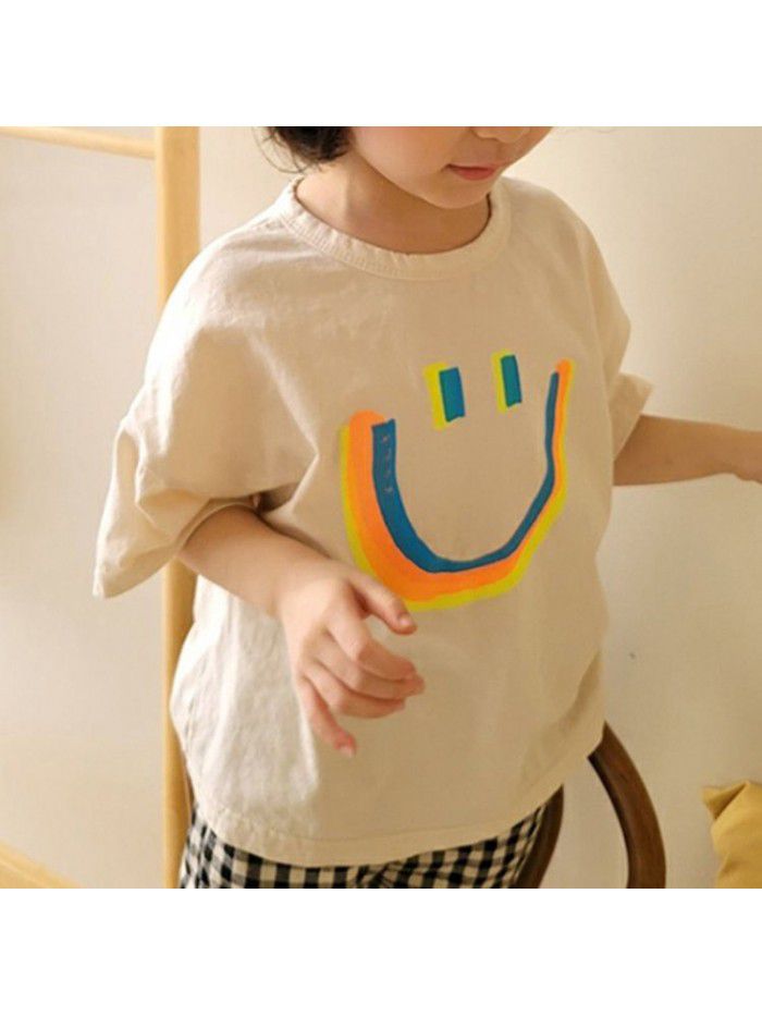 children's Korean new summer top loose simple boys and girls cartoon printed casual cotton short sleeve T-shirt 