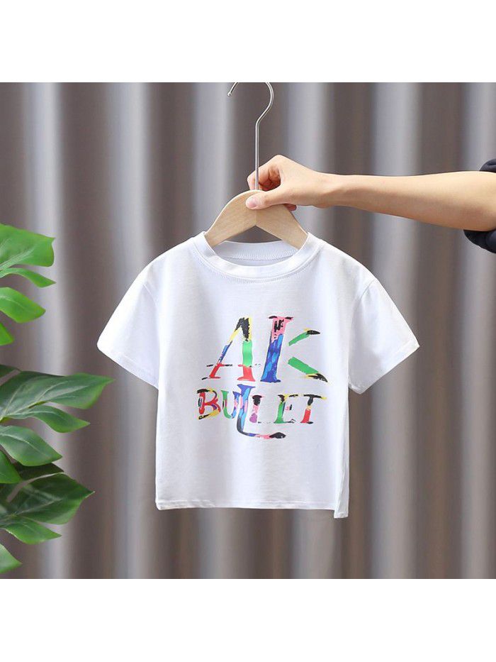 1444 boys and Girls Summer Short Sleeve girls half sleeve  new children's summer clothes children's top fashion 
