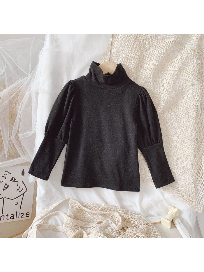 Girls' base shirt autumn  new long sleeve high collar foreign style bubble sleeve Korean baby girl's top 