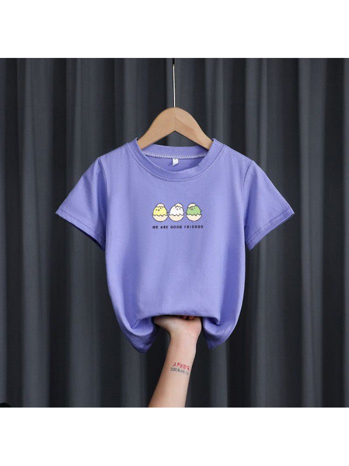 2193 girls' top new boys' baby animal print T-shirt children's summer foreign style cotton short sleeve 