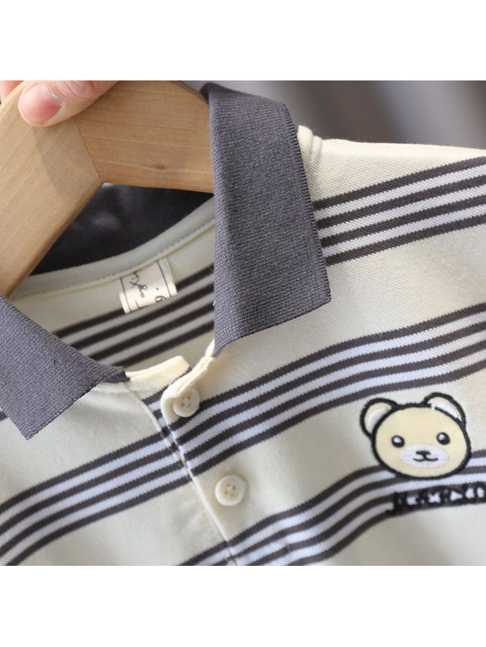 1445 boys' POLO SHIRT 3 children's stripe short sleeve T-shirt boys' middle and small children's  summer handsome bear top 