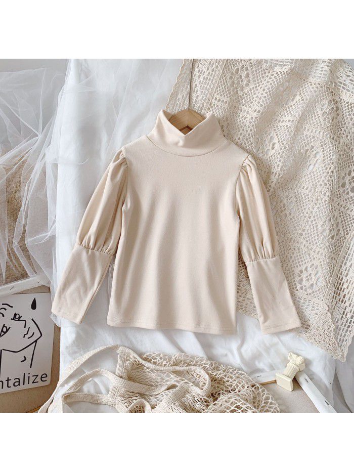 Girls' base shirt autumn  new long sleeve high collar foreign style bubble sleeve Korean baby girl's top 