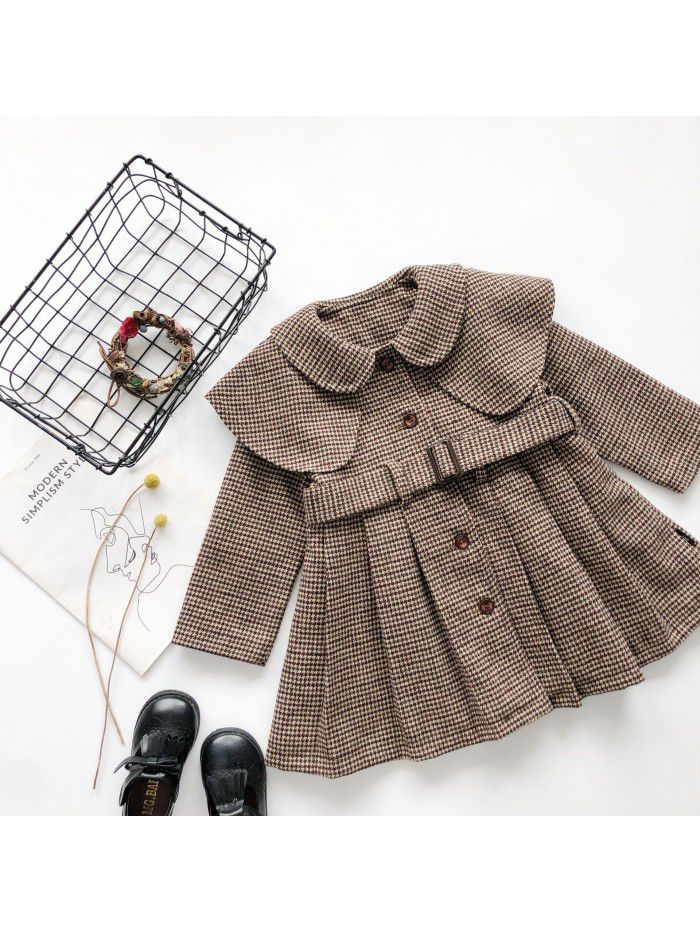 Girls' autumn and winter coat  new children's Korean version thickened middle and long foreign style coat collar foreign trade wholesale 