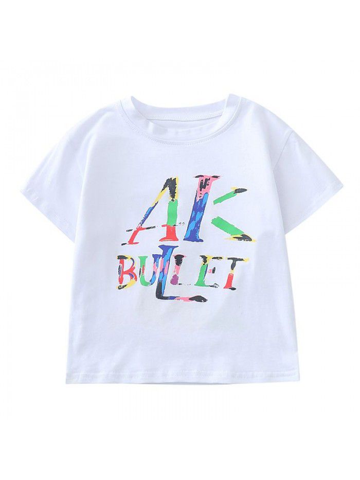 1444 boys and Girls Summer Short Sleeve girls half sleeve  new children's summer clothes children's top fashion 