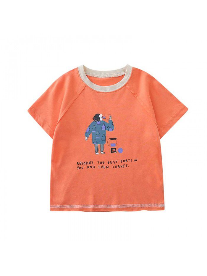1457 boys' round neck cartoon short sleeve T-shirt  spring and summer girls' half sleeve top children's summer T-shirt 