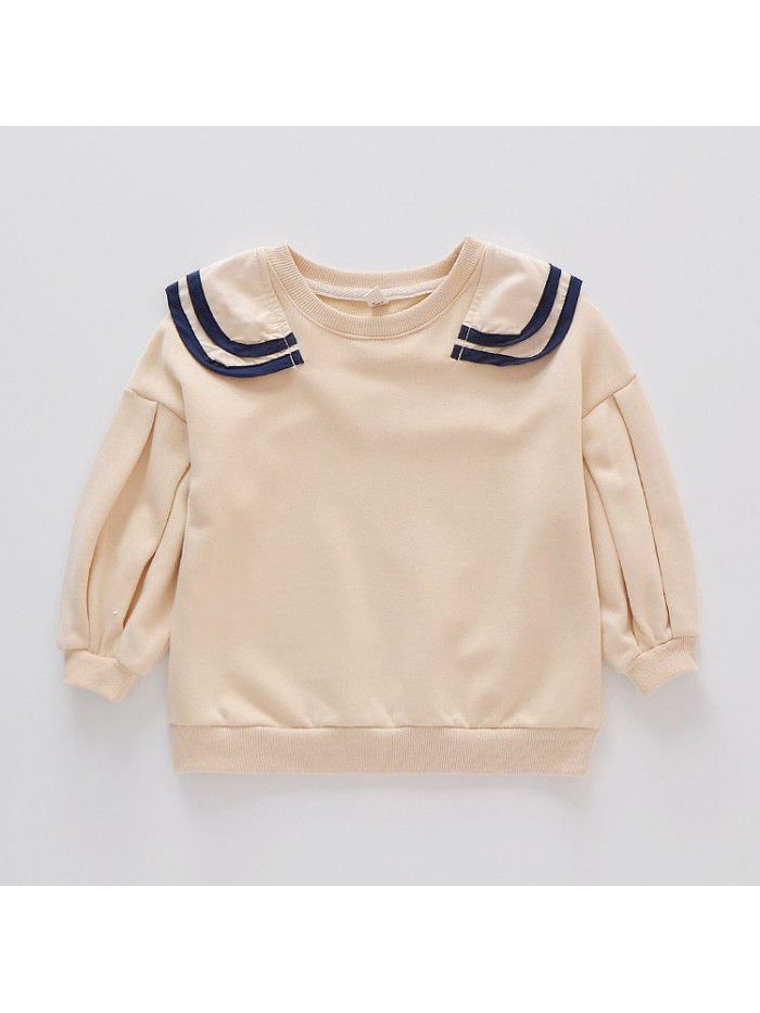 4119 baby college style Lapel new 5 spring new girl's wear 1-3-6 years old children's leisure long sleeve top fashion 