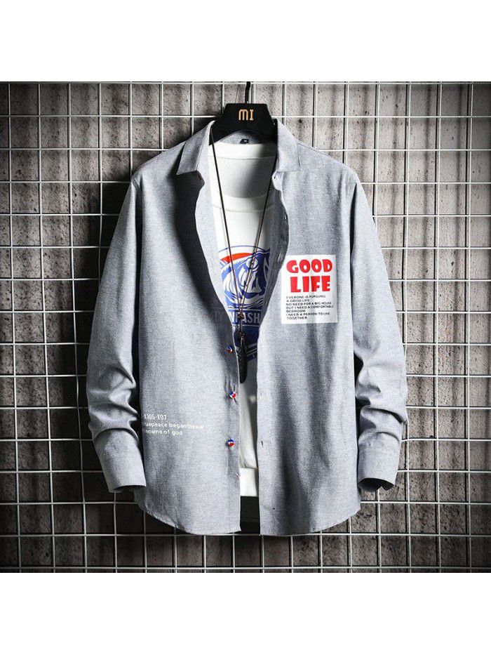  spring new men's shirt Korean fashion Slim Fit Shirt Men's fashion Lapel cardigan men's top 