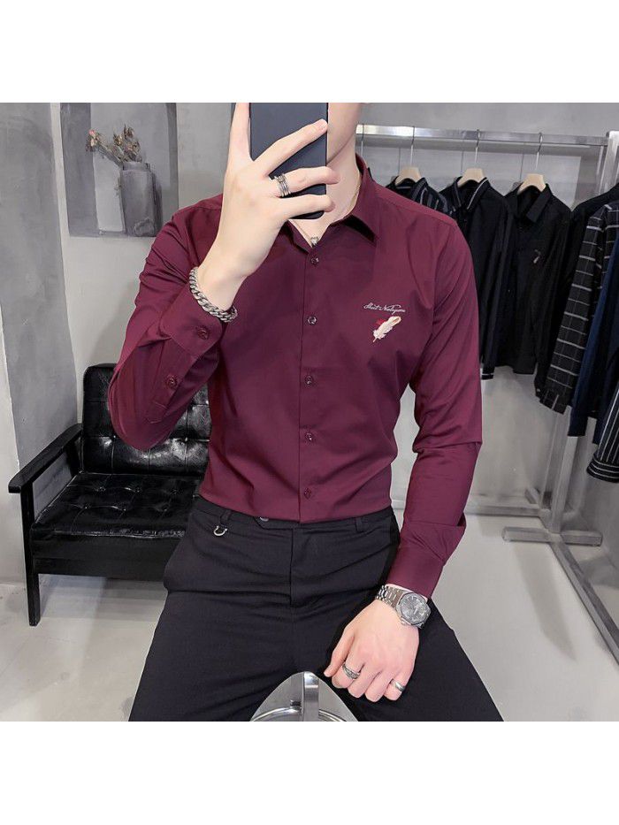  spring and summer shirt men's Korean version slim Lapel men's Striped Shirt Men's casual business professional shirt 