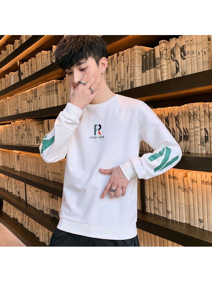  spring new men's T-shirt Korean slim round neck long sleeve casual T-shirt men's top 