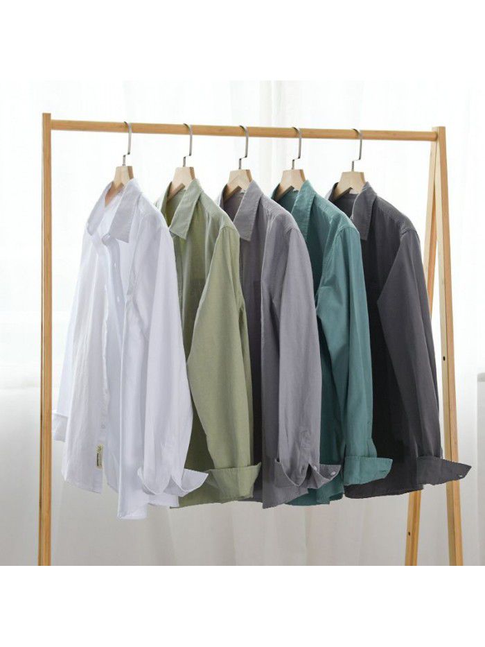 Men's cotton versatile Long Sleeve Shirt White youth business casual shirt small fresh cotton four seasons top 9399 