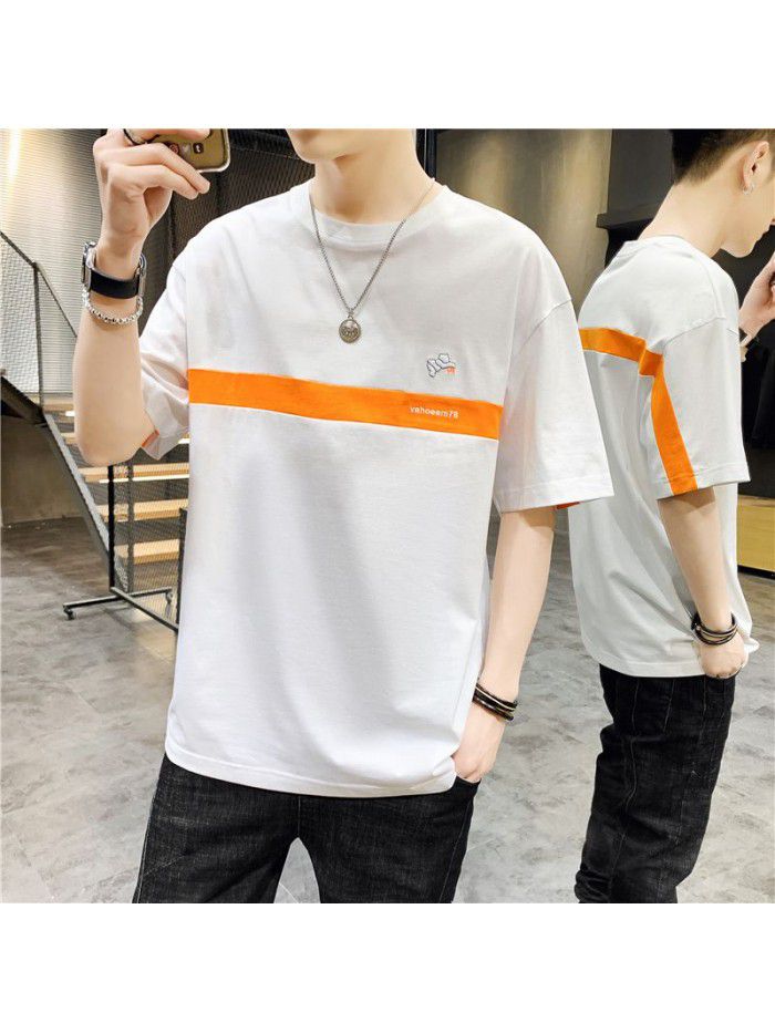  summer new student leisure T-shirt youth round neck short sleeve men's t-shirt men's versatile top 