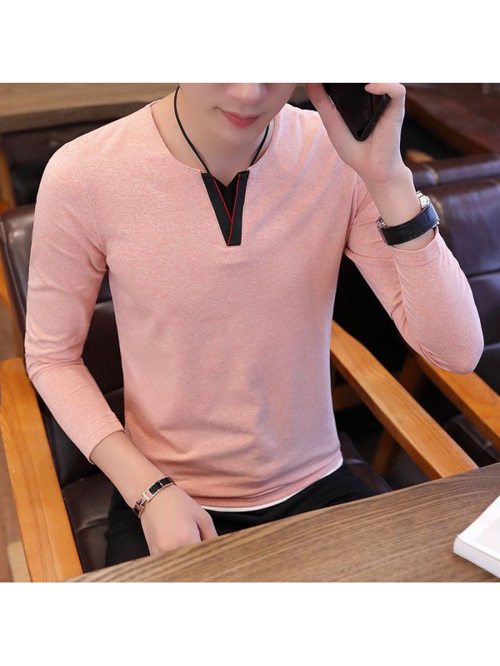  autumn popular men's T-shirt with base coat fashion men's long sleeve T-shirt Korean men's T-shirt 