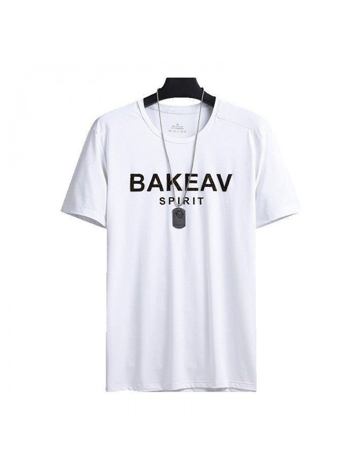 Ice cool and breathable short sleeve t-shirt men's quick drying mesh large air conditioner elastic summer men's T-shirt half sleeve 