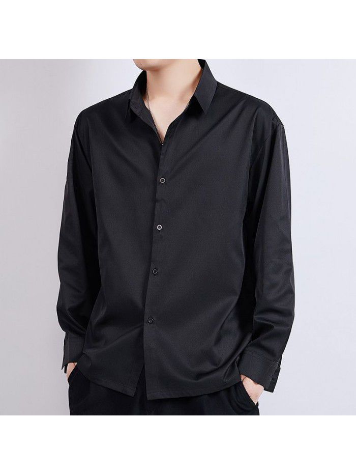 new long sleeve shirt men's white shirt spring casual men's loose solid business bottom coat men's wear 