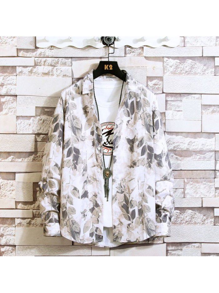  autumn new men's shirt fashion leisure long sleeve Lapel shirt cardigan men's National Fashion Top 