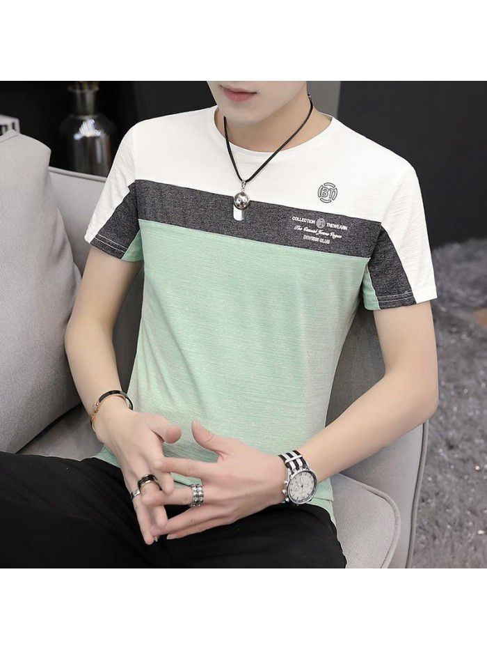 new summer men's short sleeve cotton t-shirt men's casual slim round neck color matching base shirt men's wholesale 