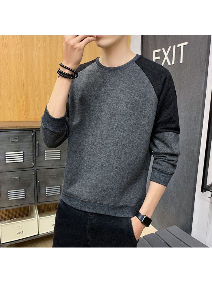 Weiyi men's  autumn new men's wear Korean fashion loose round neck bottom shirt Hong Kong Style youth student trend 