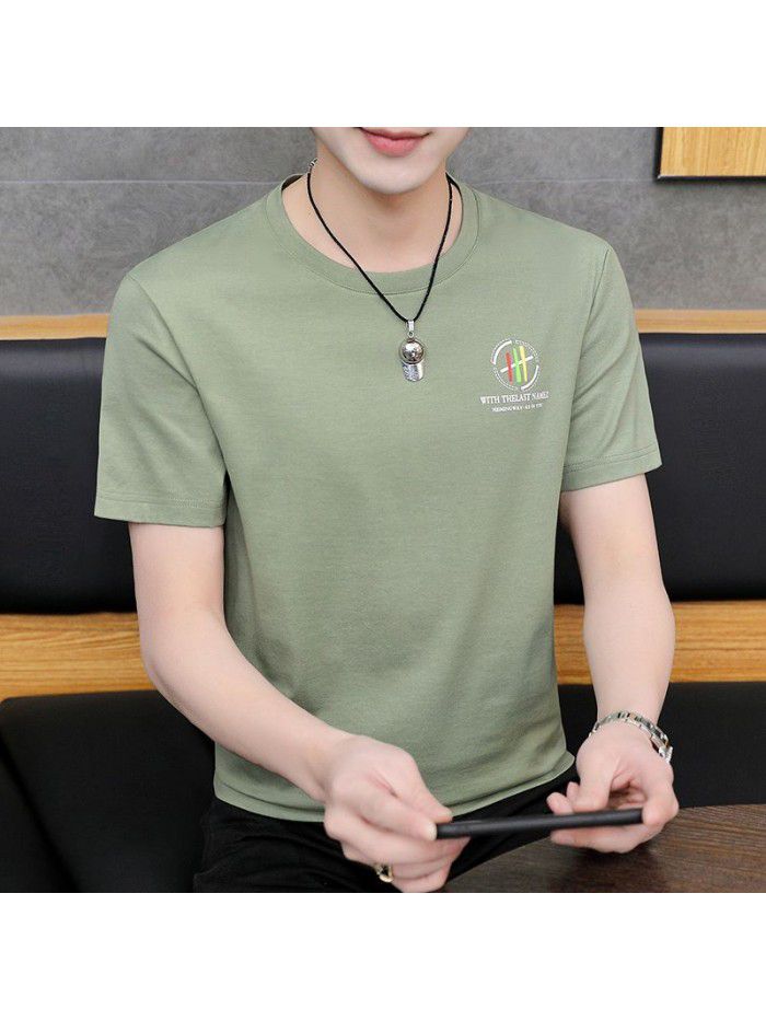  summer new short sleeve t-shirt men's fashion trend leisure slim round neck printing men's T-shirt wholesale 